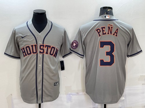 Men's Houston Astros #3 Jeremy Peña Gray With Patch Cool Base Stitched Jersey